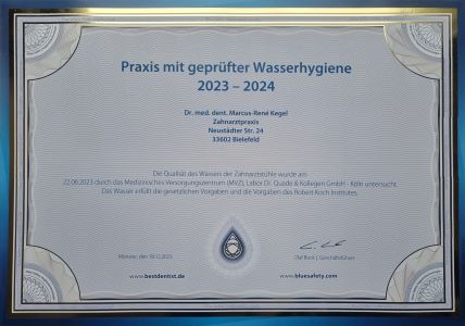 Zertifizierte Wasserhygiene, Zahnarzt Bielefeld